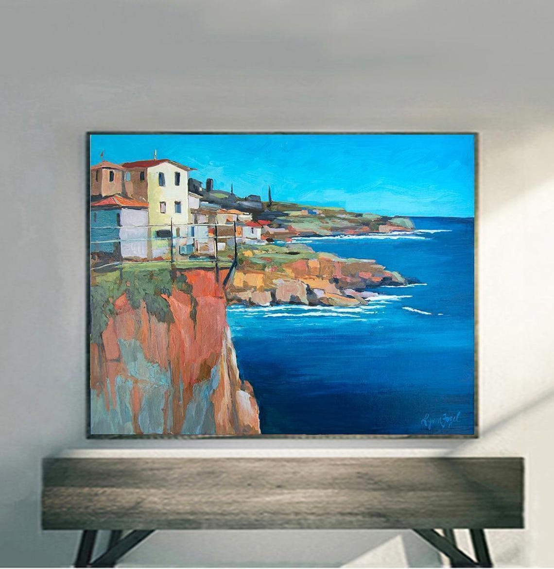 Mediterranean Cliffside Village Colorful Houses Ocean View Poster