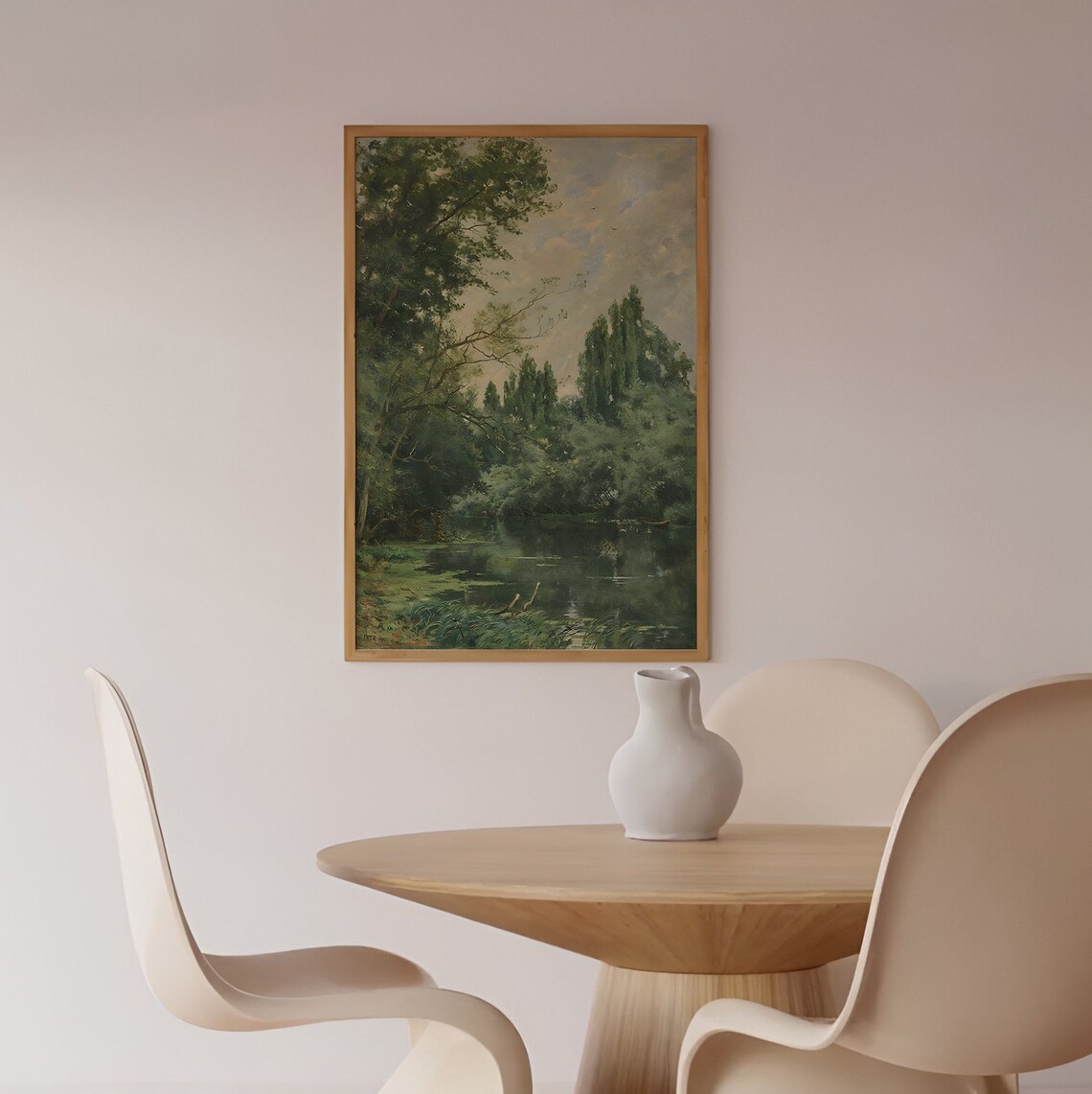 Lush Green Forest Pond Vintage Landscape Oil Painting Wall Art - Image 2