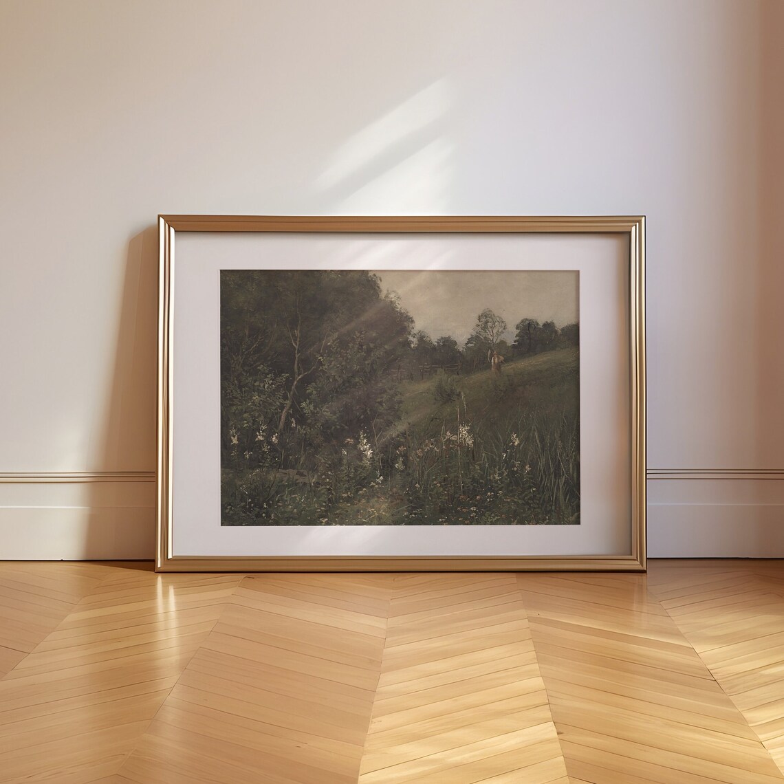 Moody Dark Forest Meadow Vintage Landscape Painting Wall Art - Image 3