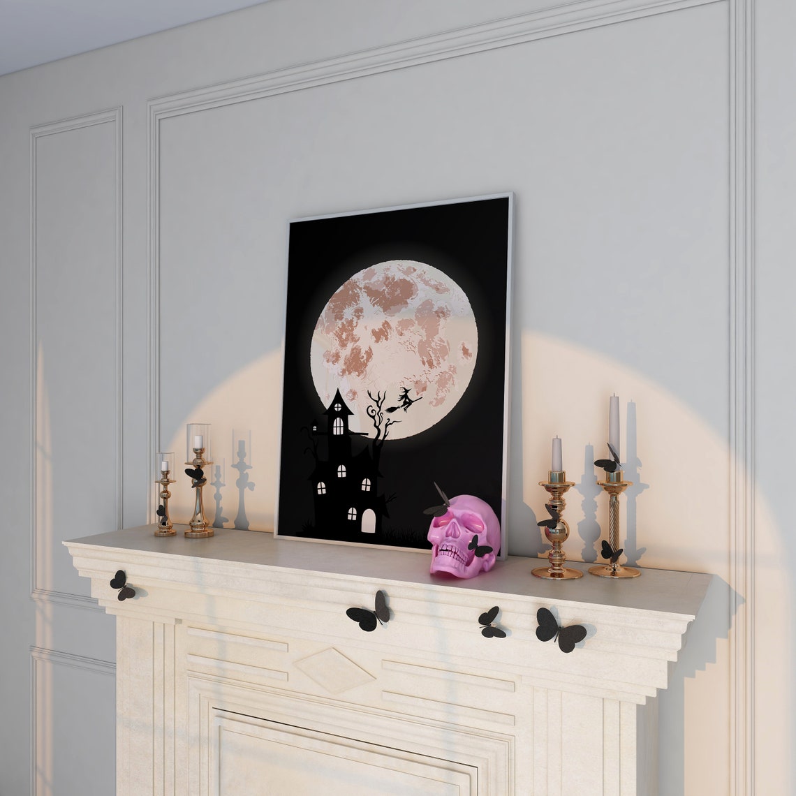 Full Moon Haunted House Witch Silhouette Spooky Night Poster - Image 5