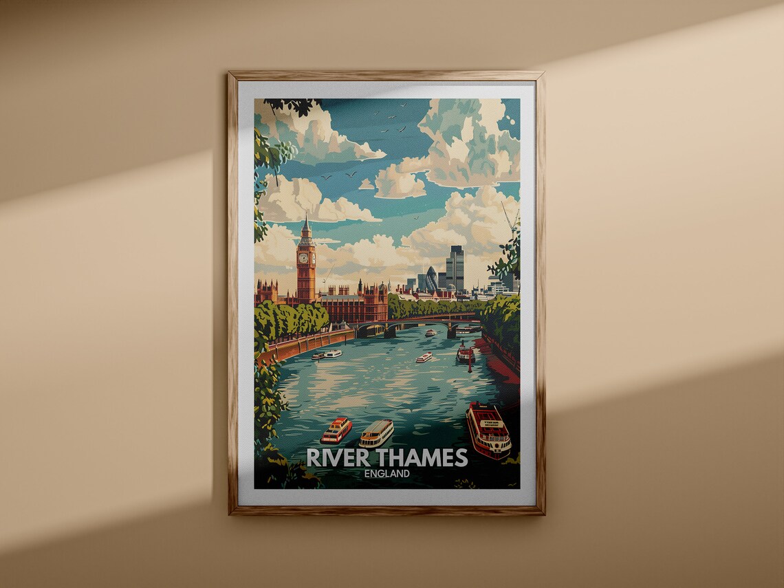 River Thames England Big Ben City Skyline Vintage Travel Poster - Image 3