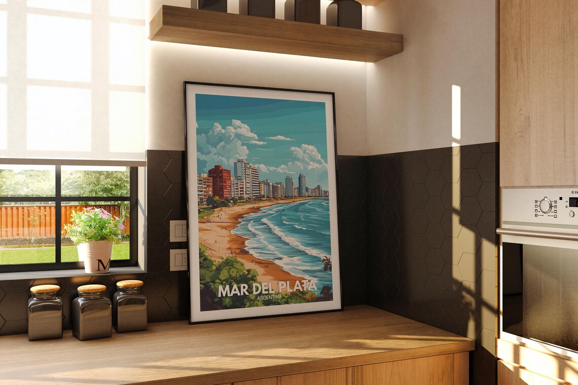 Mar Del Plata Argentina Sandy Beach Skyline Vintage Travel Poster - Image 2