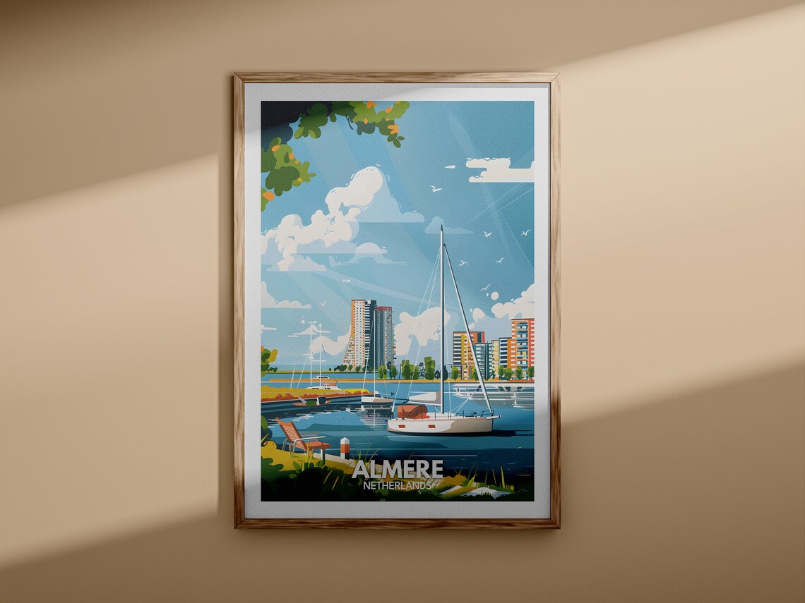 Almere Netherlands Marina Sailboat Harbor Vintage Travel Poster - Image 3