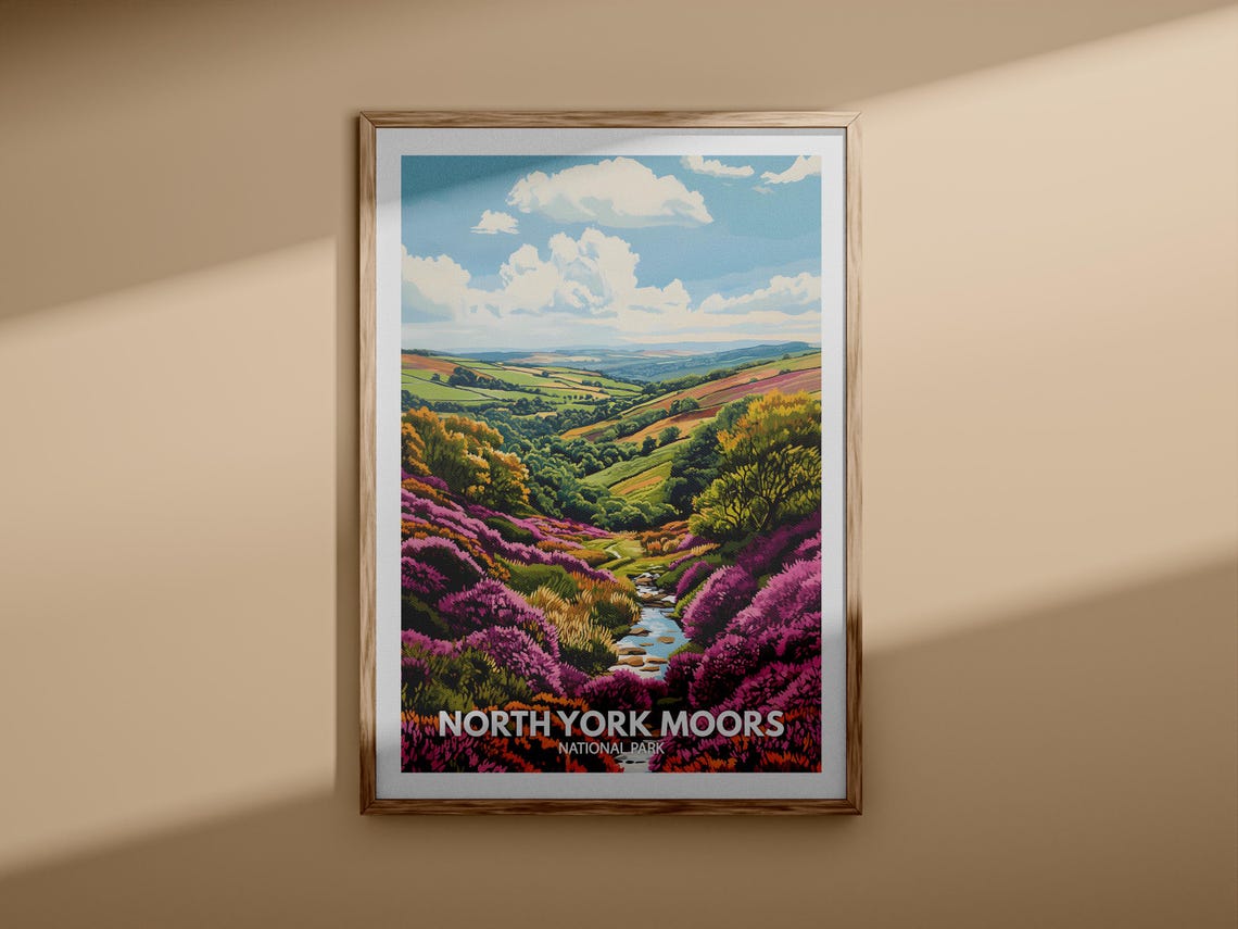 North York Moors National Park Heather Bloom Stream View Travel Poster - Image 3