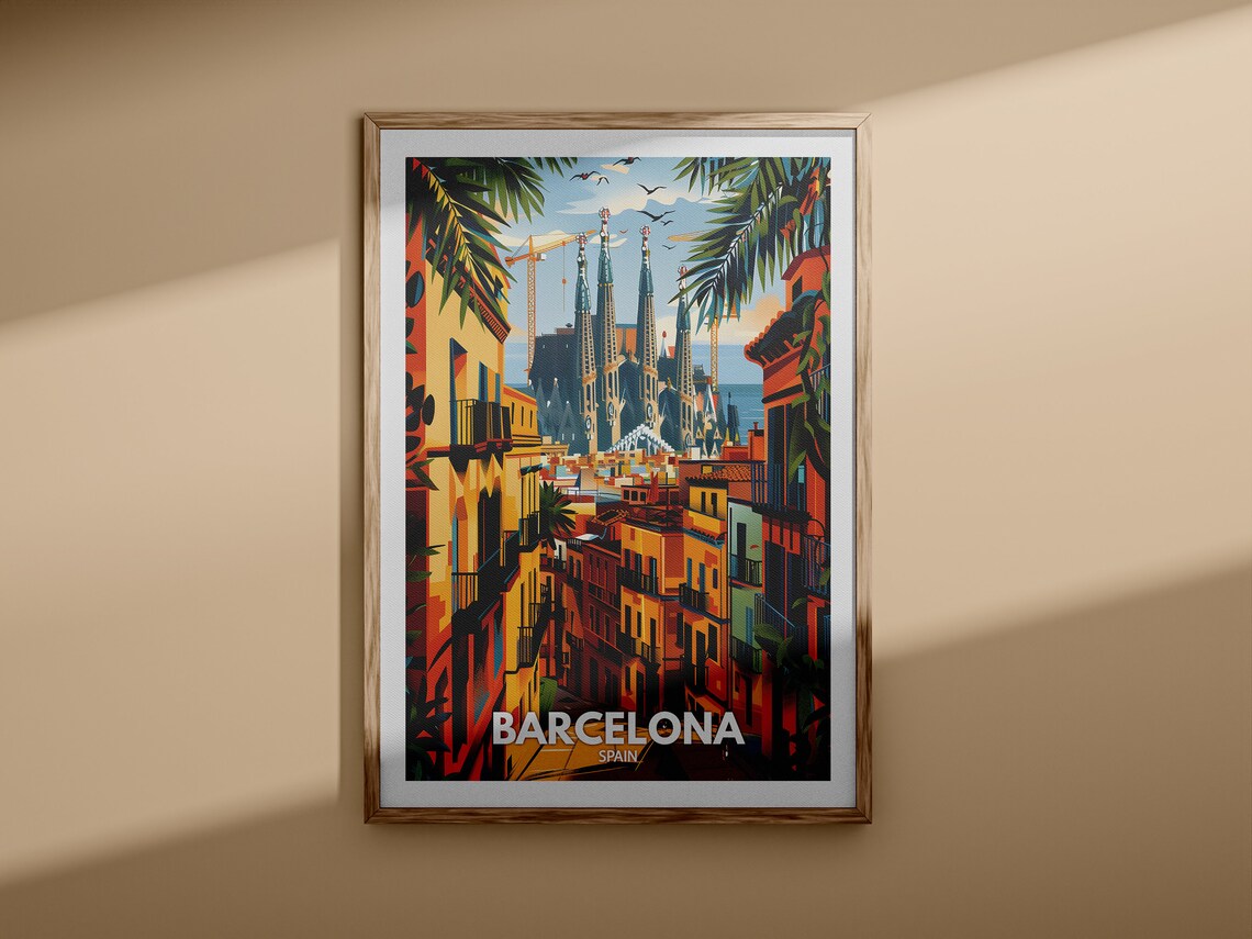 Barcelona Spain Sagrada Familia Street View Travel Art Poster - Image 3