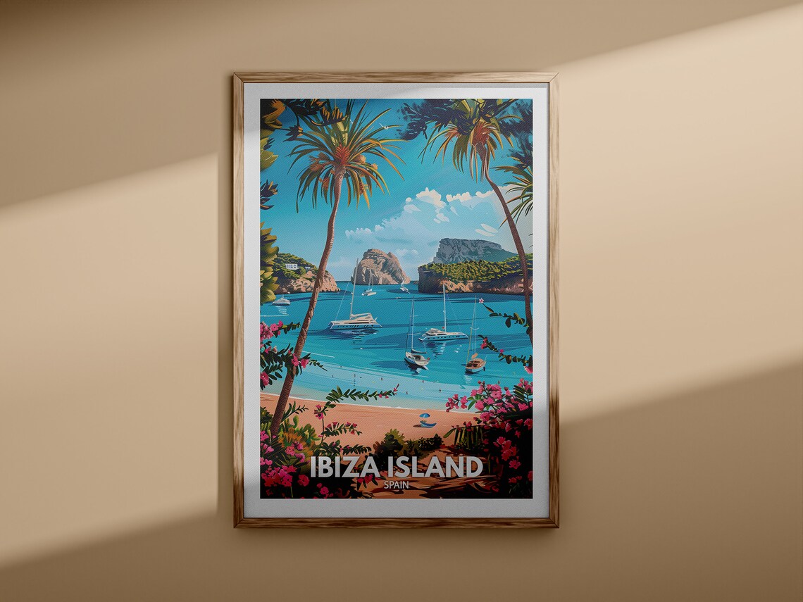 Ibiza Island Spain Turquoise Bay Sailboats Beach Travel Poster - Image 3