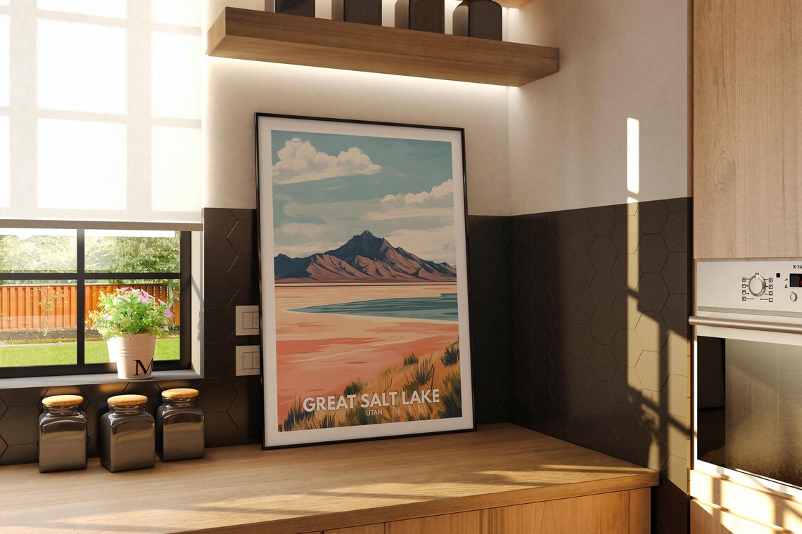 Great Salt Lake Utah Pink Salt Flats Desert Retro Travel Poster - Image 2