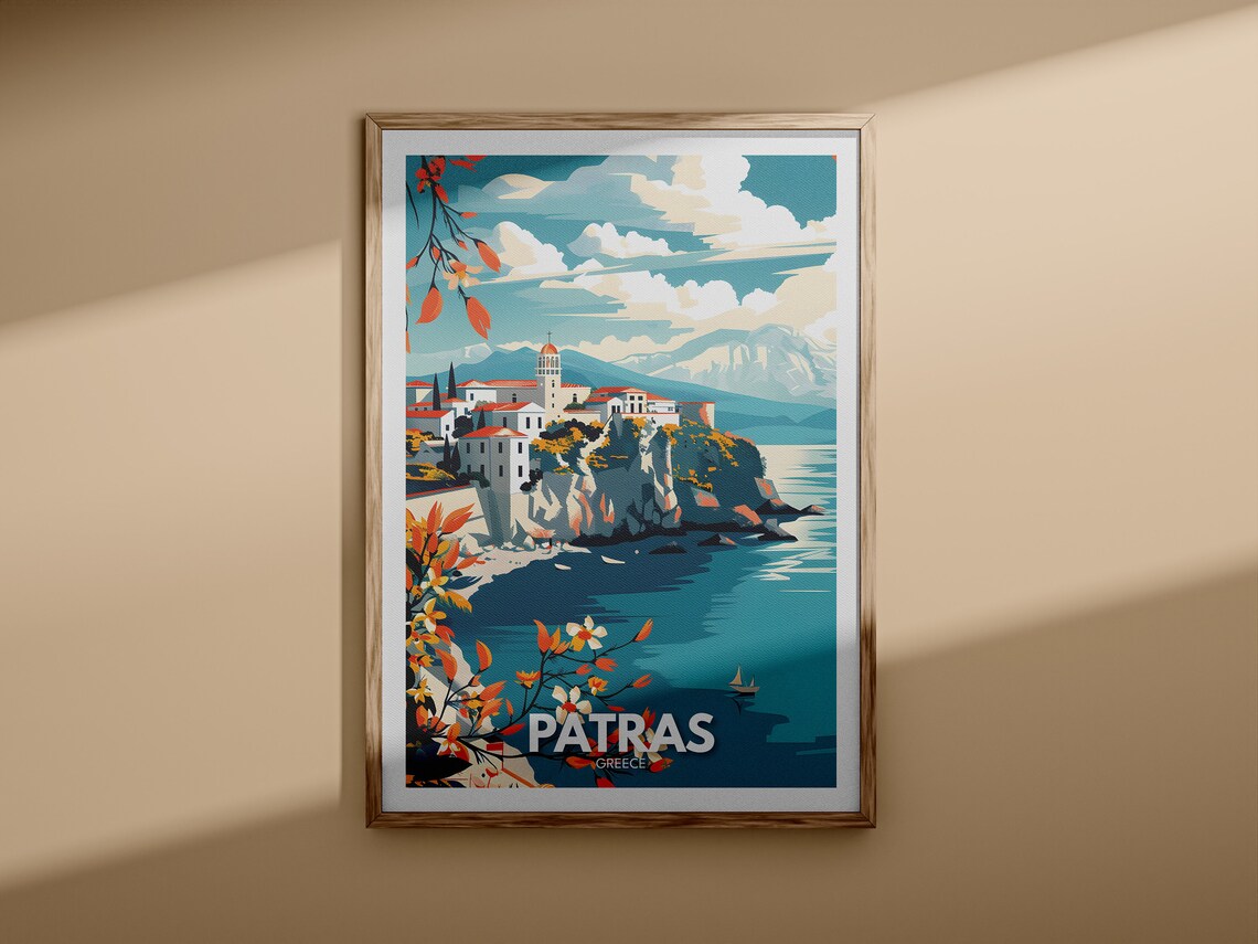 Patras Greece Cliffside Old Town Aegean Vintage Travel Poster - Image 3