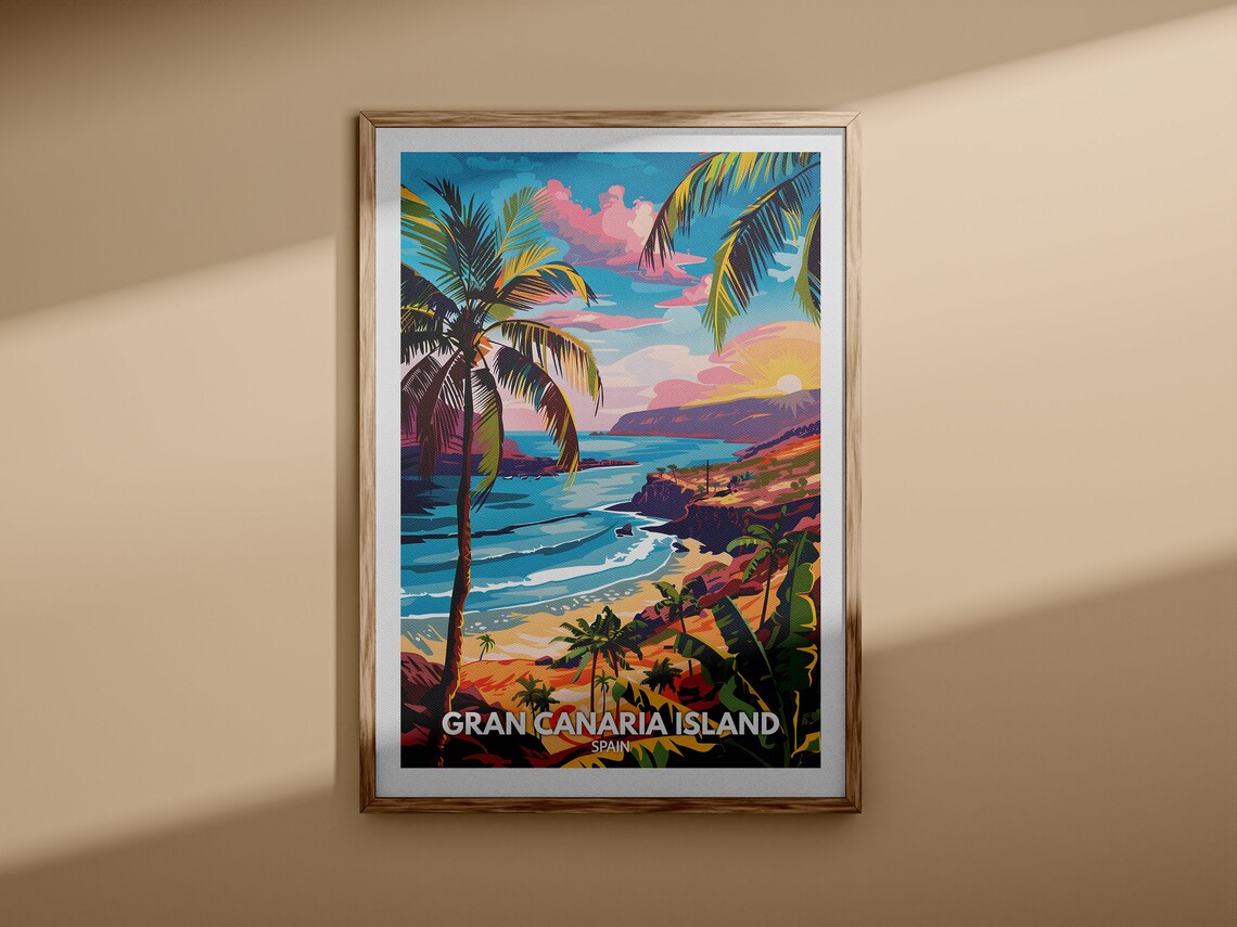 Gran Canaria Island Spain Sunset Beach Palms Surf Coast Travel Poster - Image 3