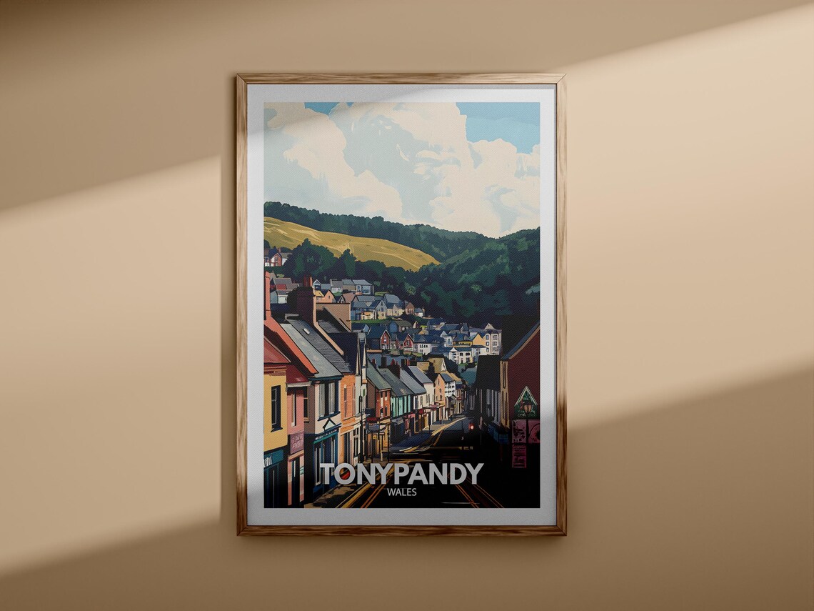 Tonypandy Wales Illustrated Town Travel Poster Valley Street Scene - Image 3