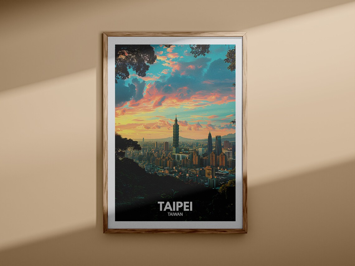 Taipei Taiwan Hilltop View Taipei 101 Sunset Clouds Travel Poster - Image 3