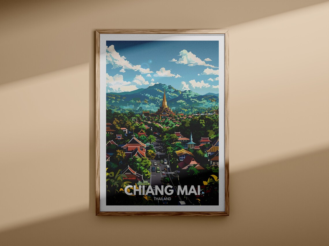 Chiang Mai Thailand Golden Temple City Mountain Travel Poster - Image 3