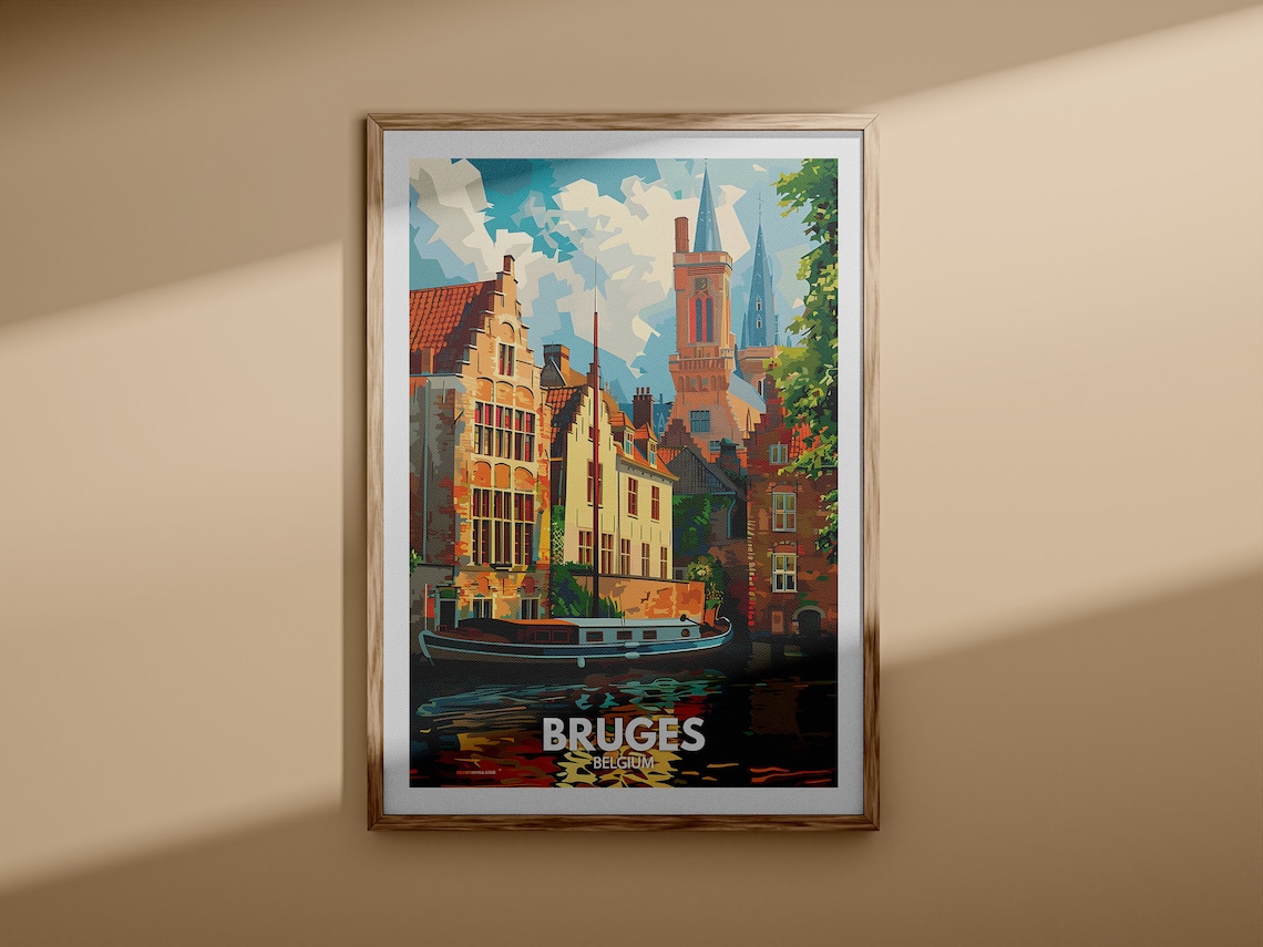 Bruges Vintage Canal City Medieval Towers Belgium Travel Poster - Image 3