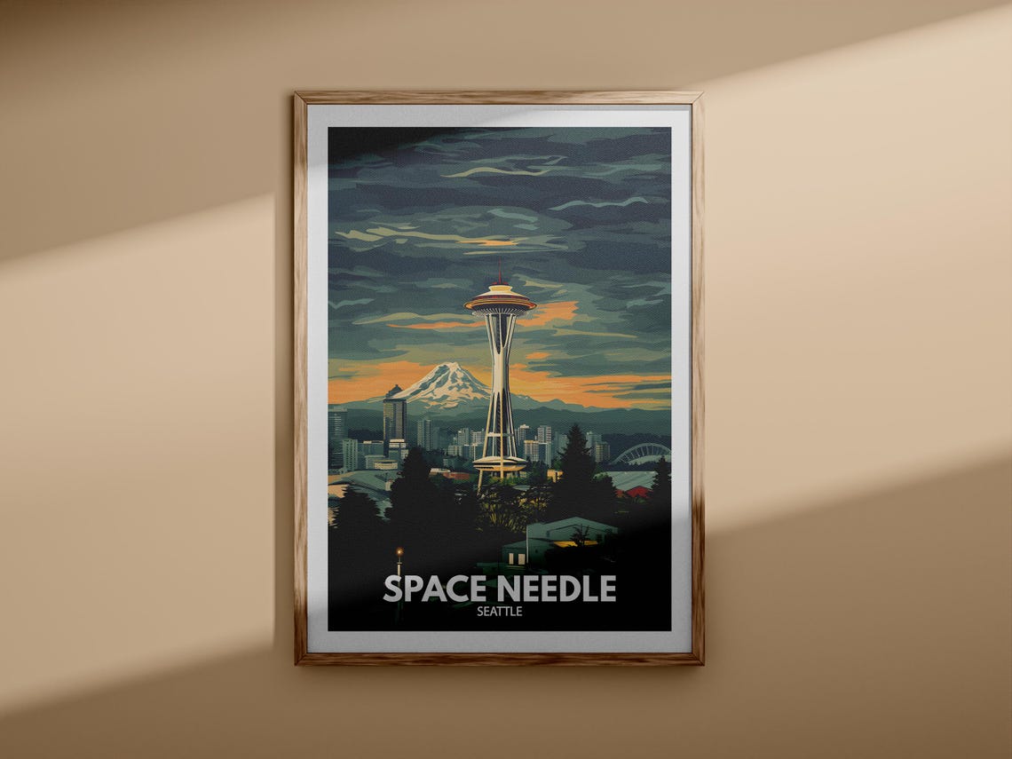 Space Needle Seattle Twilight Skyline Mount Rainier View Poster - Image 3