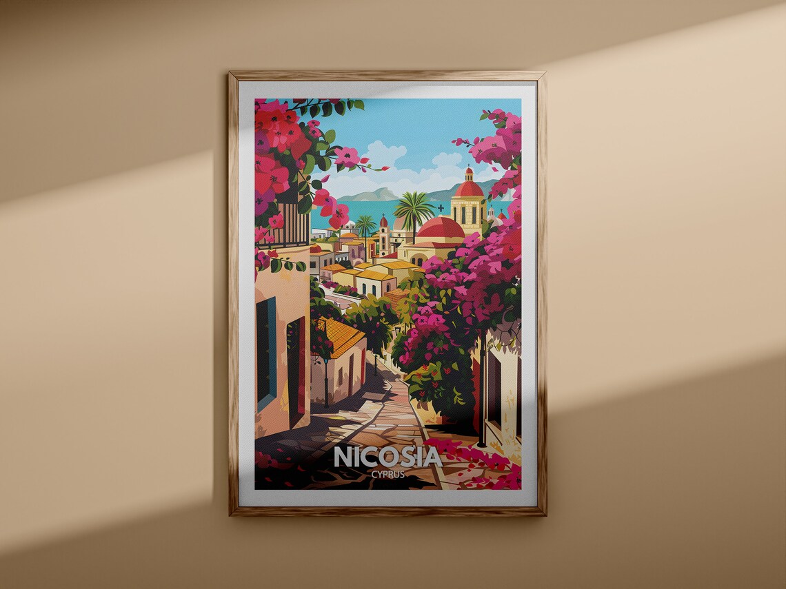 Nicosia Cyprus Bougainvillea Street Church Domes Mediterranean Poster - Image 3