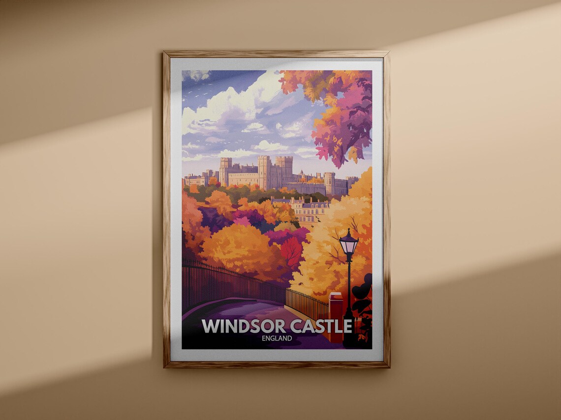 Historic Windsor Castle England Autumn Royal Castle Travel Poster - Image 3