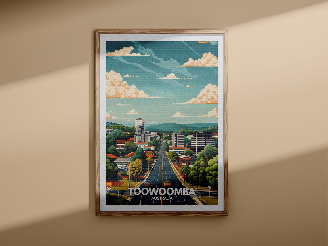 Toowoomba Australia City Skyline Avenue Retro Travel Art Poster - Image 3