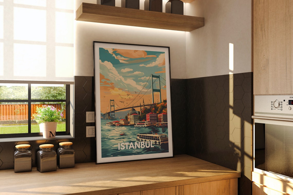 Istanbul Turkey Bosphorus Bridge Sunset City Travel Art Poster - Image 2