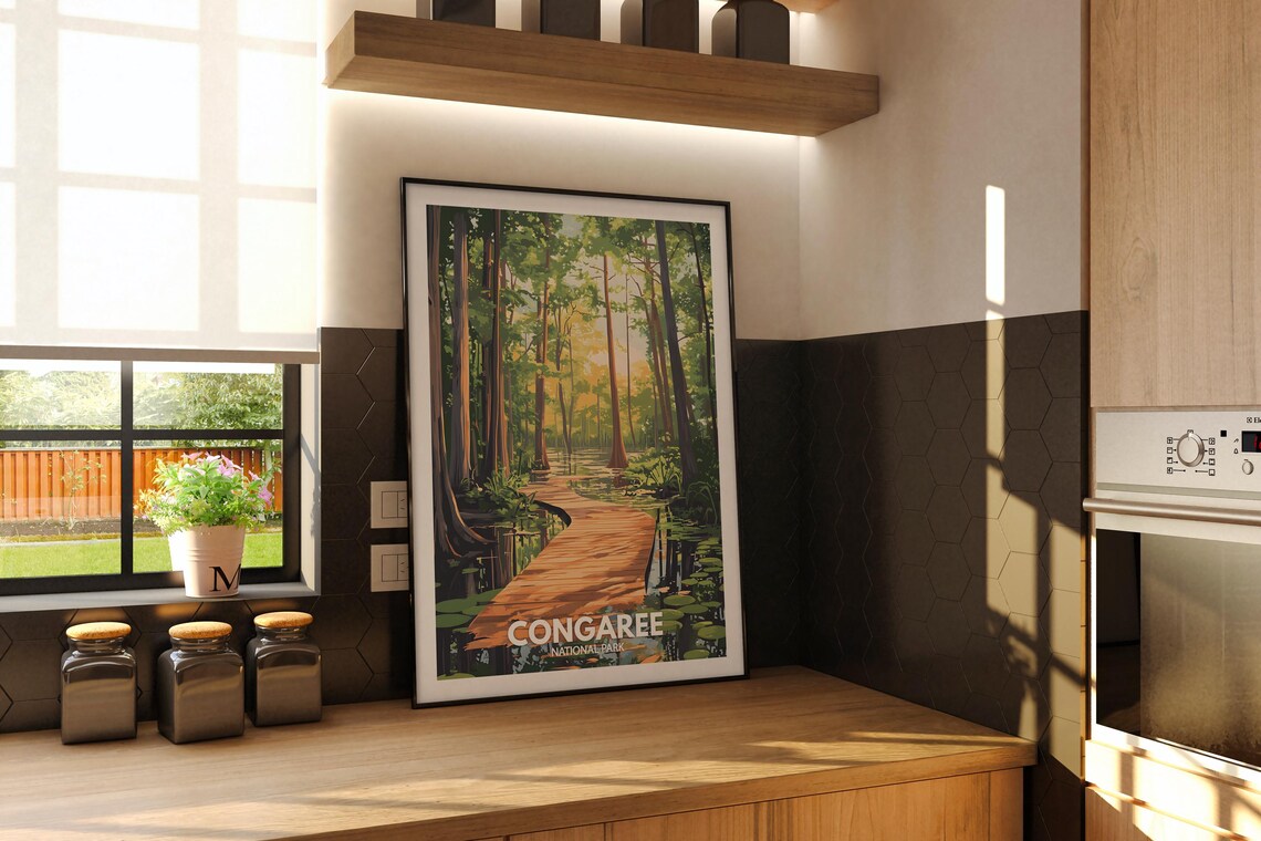 Congaree National Park Boardwalk Forest Illustration Travel Poster - Image 2