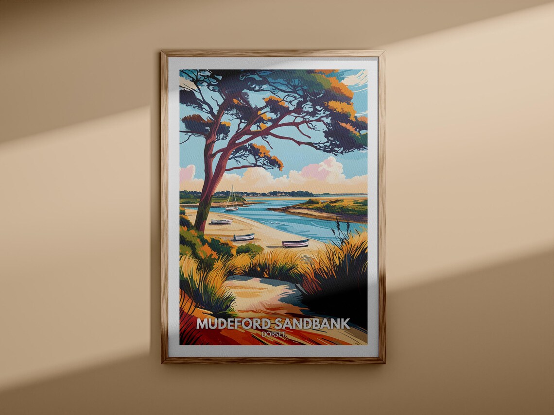 Mudeford Sandbank Dorset Beach Vintage Style Travel Art Poster - Image 3