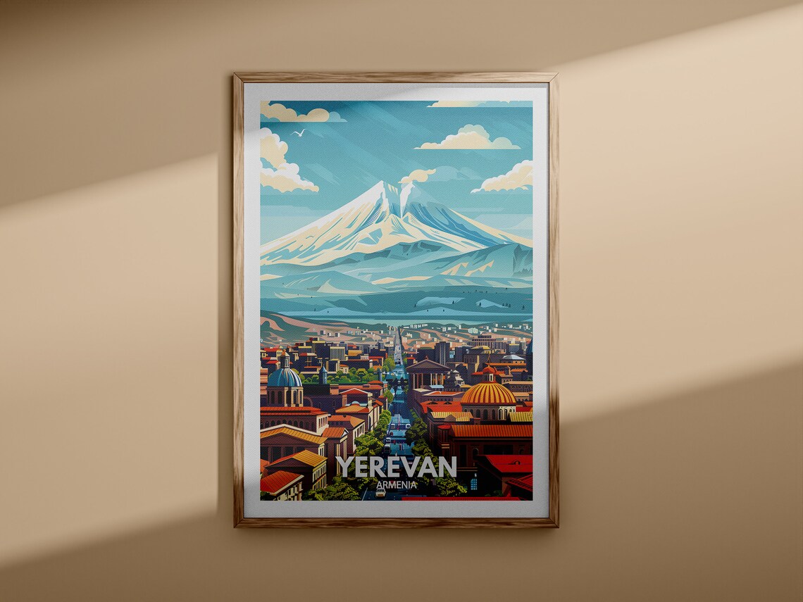 Yerevan Armenia Mount Ararat City Skyline Vintage Travel Poster - Image 3