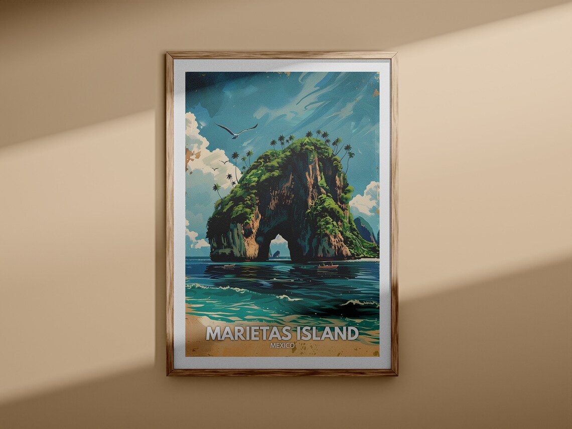 Marietas Island Mexico Rocky Arch Island Boats Seabirds Ocean Travel Poster - Image 3