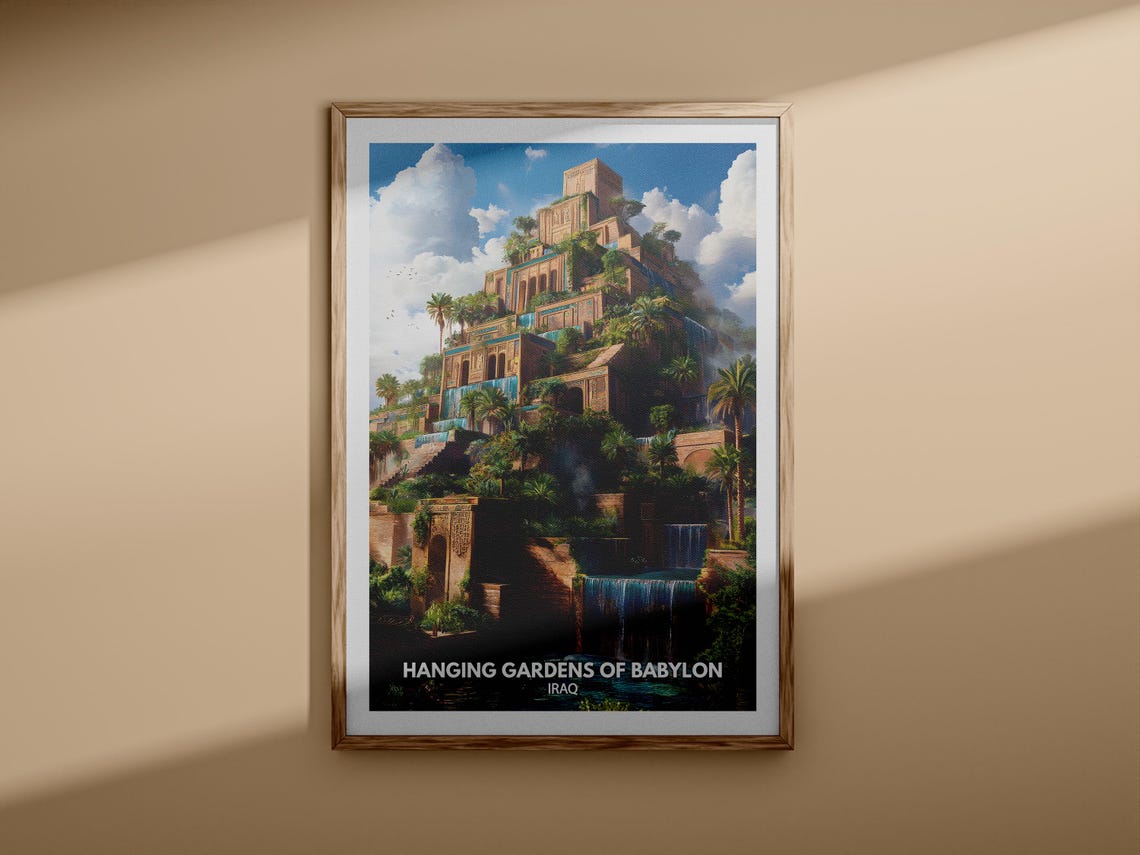 Hanging Gardens Of Babylon Print Hanging Gardens Of Babylon Travel Poster Iraq Wall Art Print Iraq Home Decor Travel Wall Art Decor - Image 3