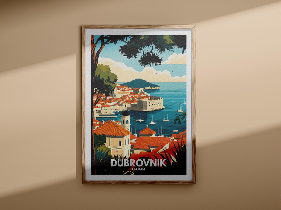 Dubrovnik Croatia Old Town Walls Lokrum Island Sailboats Travel Poster - Image 3
