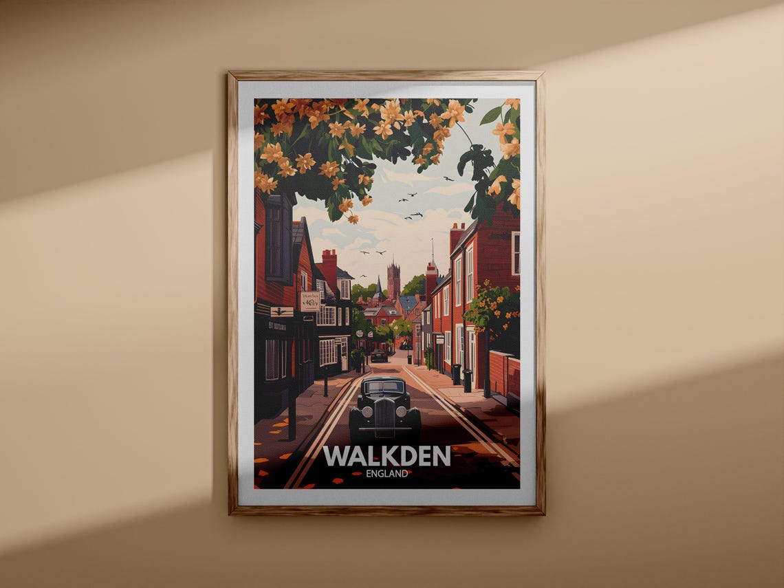 Walkden England Town Red Brick Street Classic Car Travel Poster - Image 3