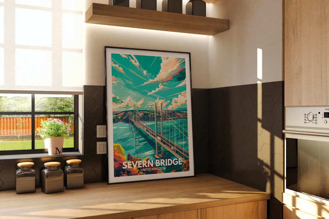 Severn Bridge Print Severn Bridge Travel Poster United Kingdom Wall Print United Kingdom Home Decor Travel Poster Unique City Print - Image 2