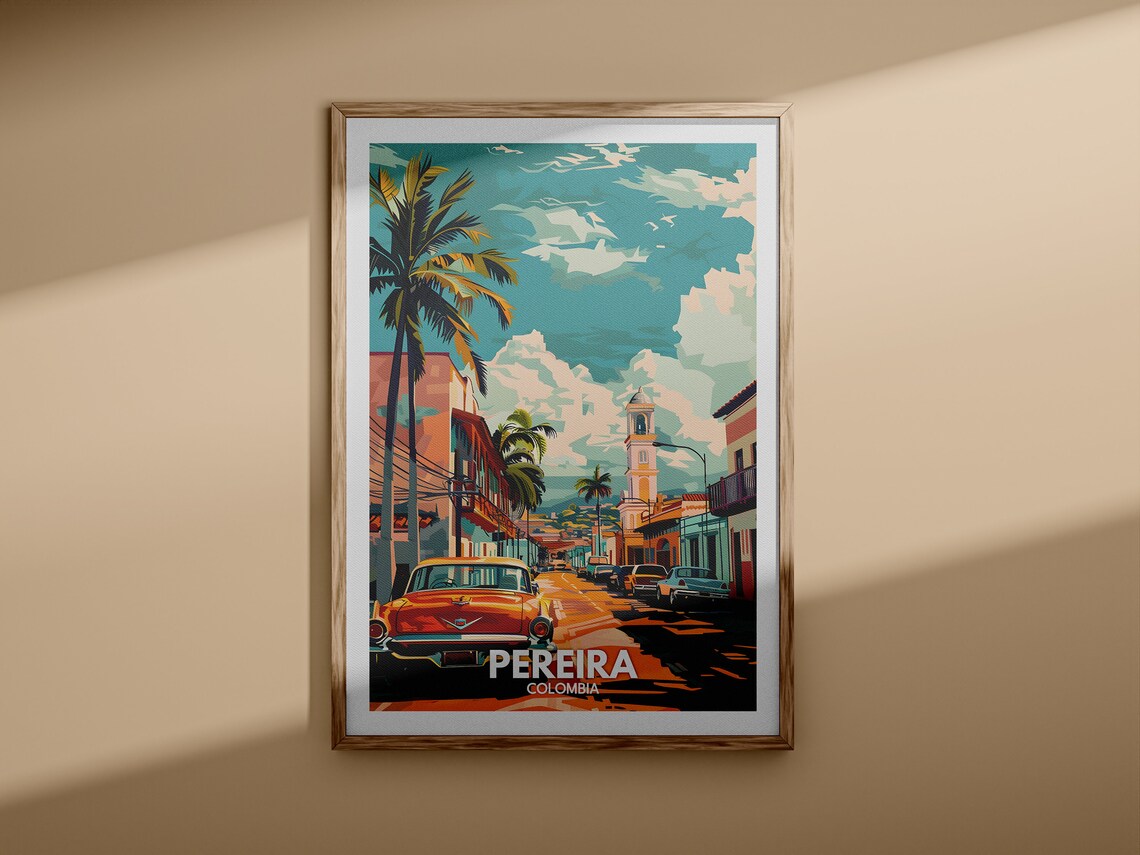 Pereira Colombia Classic Car Tropical Street Vintage Travel Poster - Image 3