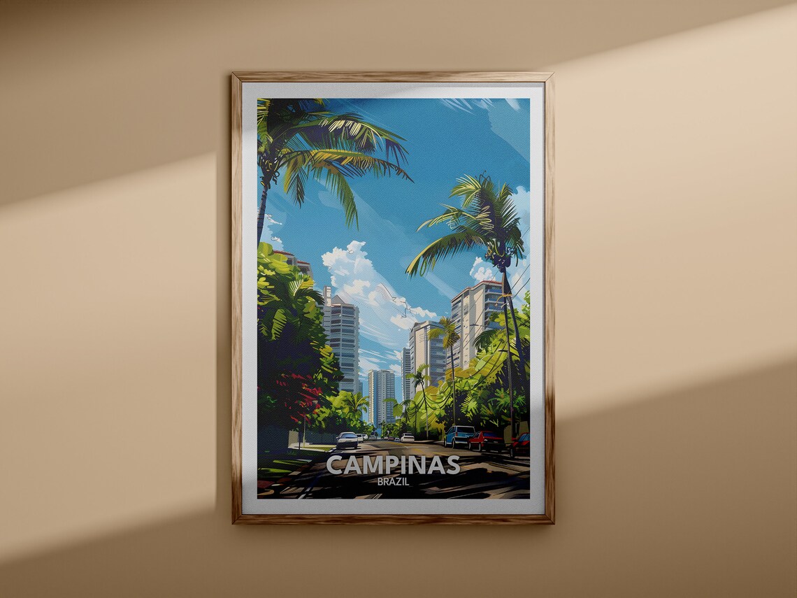 Campinas Brazil Palm Lined City Avenue Vintage Travel Poster Art - Image 3