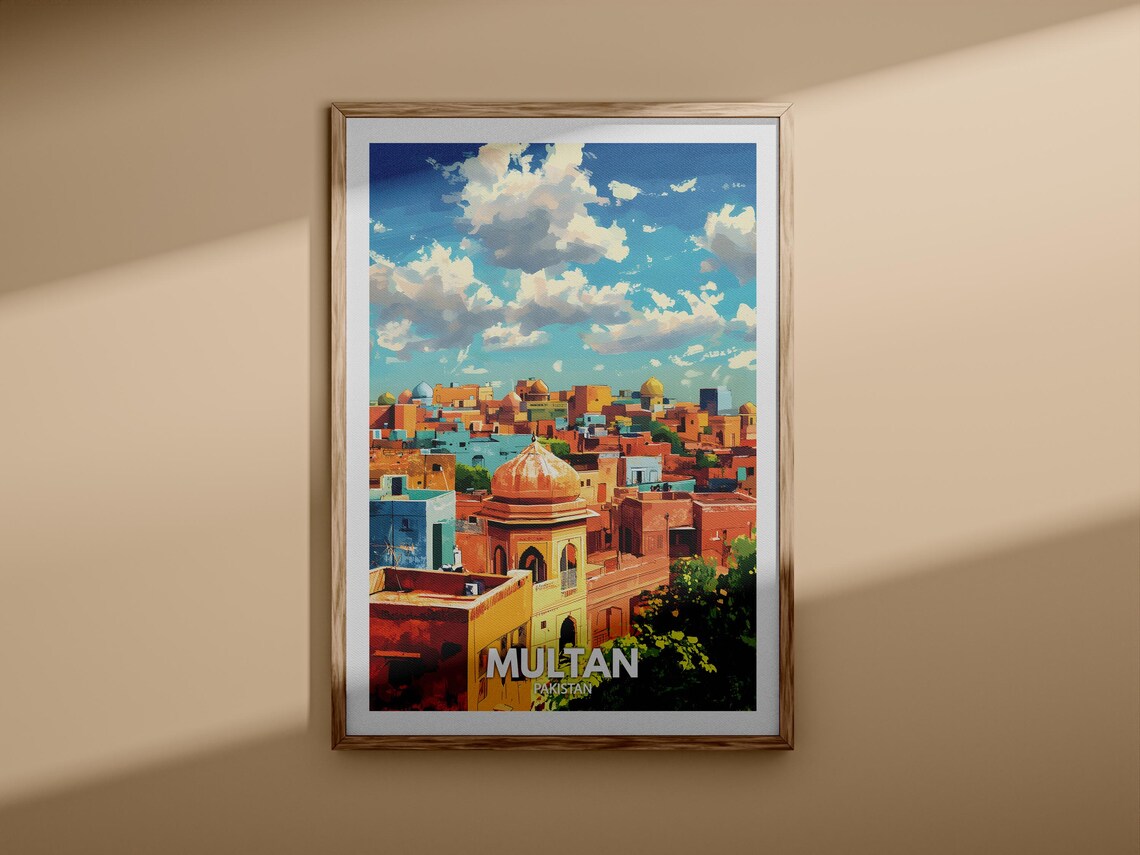 Multan Pakistan Domed Old City Skyline Vintage Travel Poster - Image 3