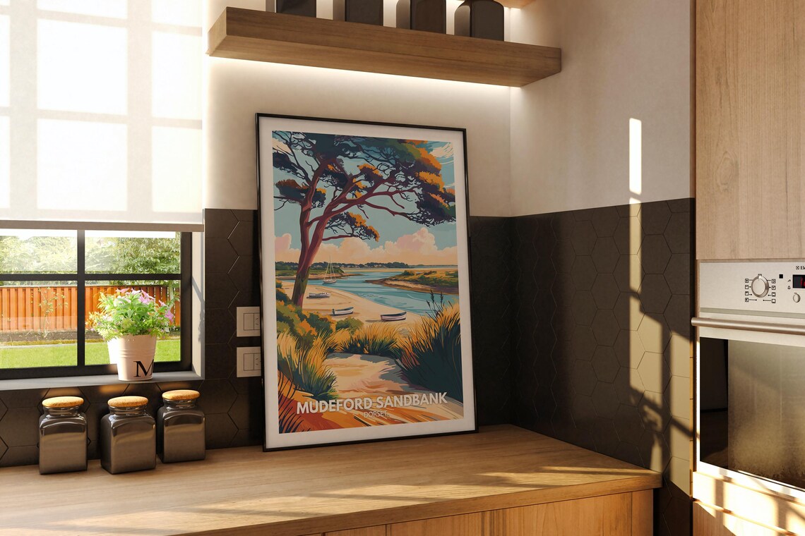 Mudeford Sandbank Dorset Beach Vintage Style Travel Art Poster - Image 2