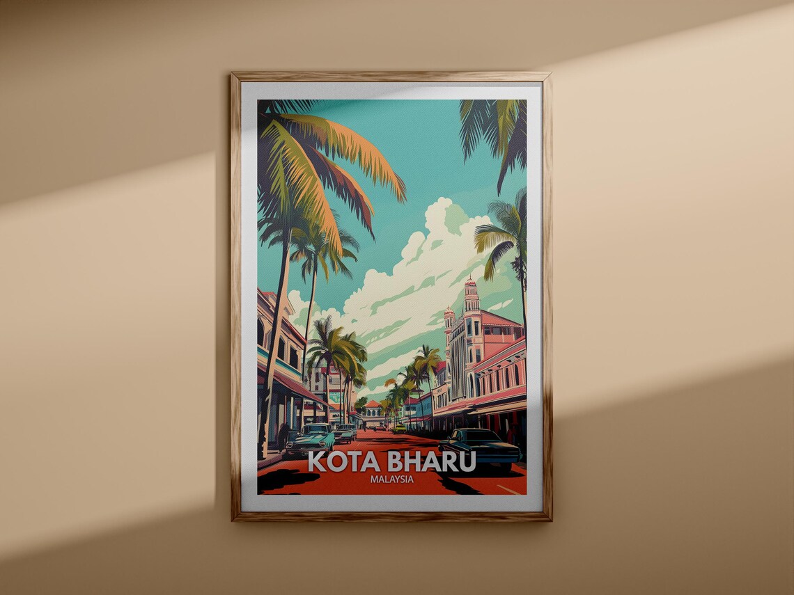 Kota Bharu Malaysia Palm Street Classic Cars Travel Poster Art - Image 3
