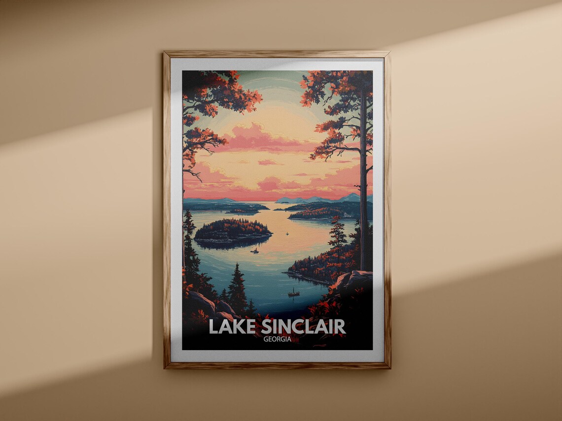 Lake Sinclair Georgia Sunset Islands Pines Evening Travel Poster - Image 3