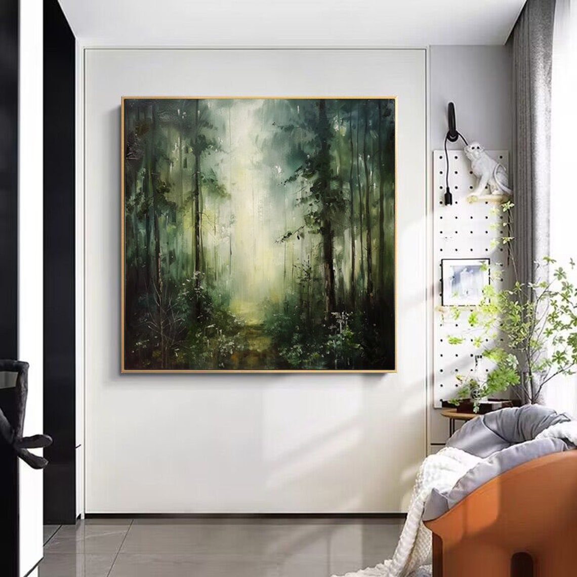 Misty Sunlit Forest Path in Soft Morning Light Nature Artwork Poster - Image 3