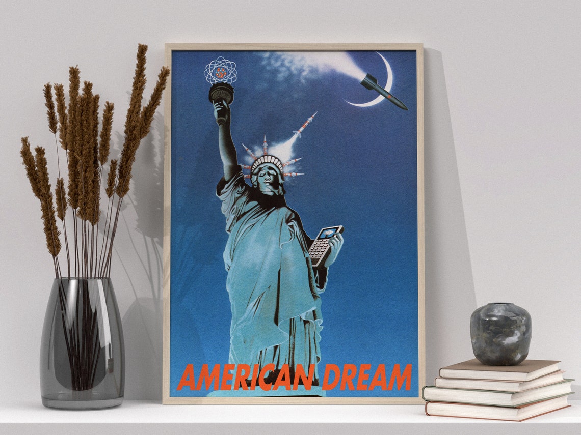 American Dream Statue of Liberty Rocket Space Surrealist Poster