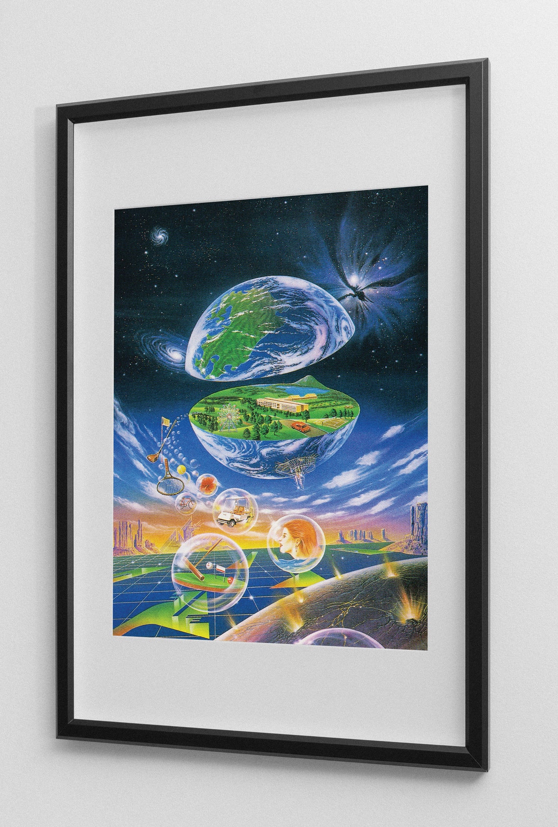 Surreal Split Earth Space Collage Cosmic Dreamscape Art Poster - Image 2