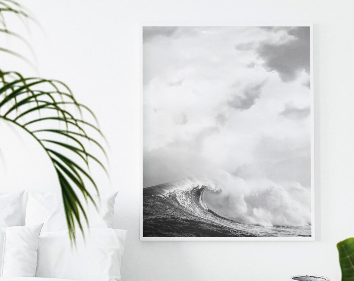 Ocean Print, Black and White Coastal Wall Art