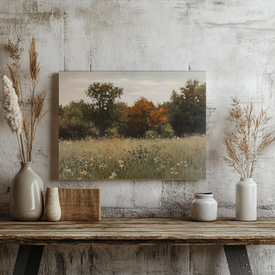 Wildflower Landscape Oil Painting Vintage Wildflower Wall Art Summer Farmhouse Kitchen Decor Vintage Landscape Wall Art Wildflower Print - Image 3