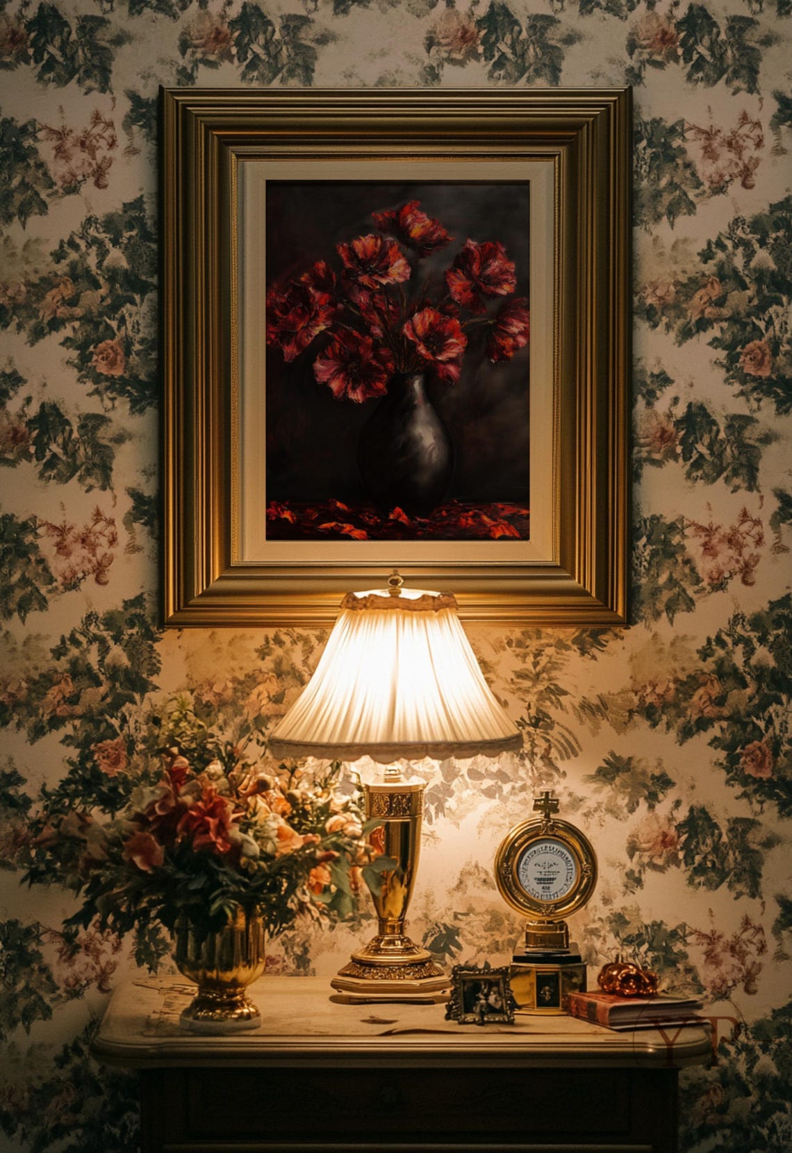 Moody Vintage Flower Print Dark Floral Still Life Oil Painting Flower Wall Art Dark Moody Oil Painting Moody Floral Art Floral Art - Image 2