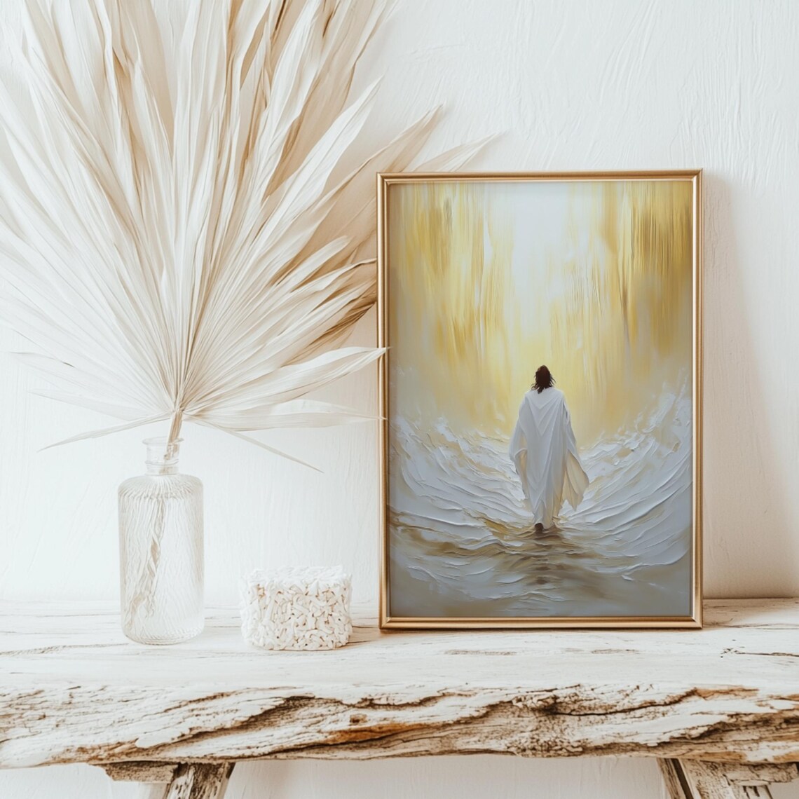 Jesus Walking on Water Golden Sea Christian Oil Painting Wall Art Poster - Image 3