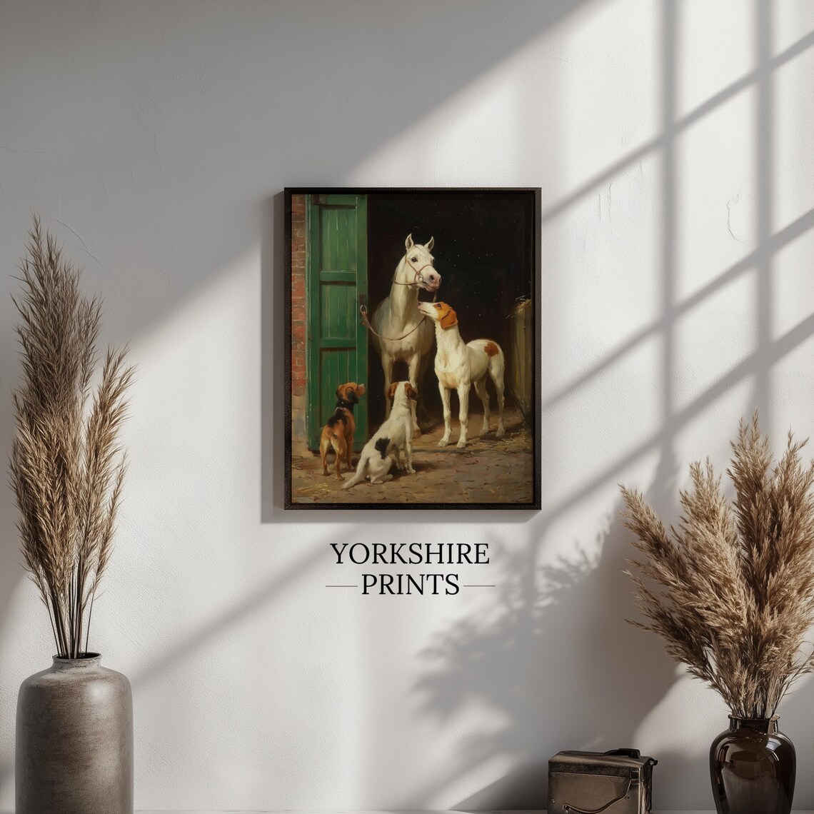 White Horse Hunting Hounds Stable Door Vintage Equestrian Art Poster - Image 2