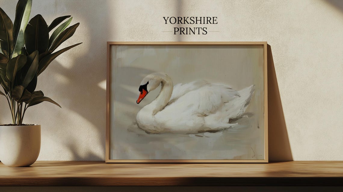 Elegant White Swan Minimalist Neutral Bird Nursery Art Poster - Image 2