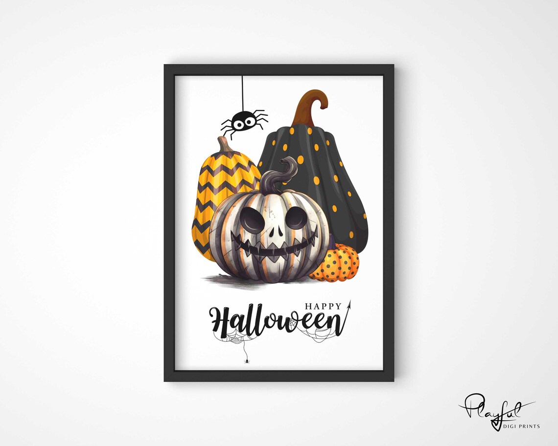 Happy Halloween Cute Pumpkins Illustration Jack O Lantern Fall Wall Art - Image 2