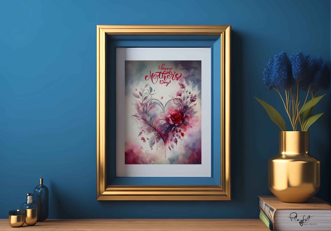 Happy Mothers Day Watercolor Heart Rose Painting Gift for Mom Poster - Image 5