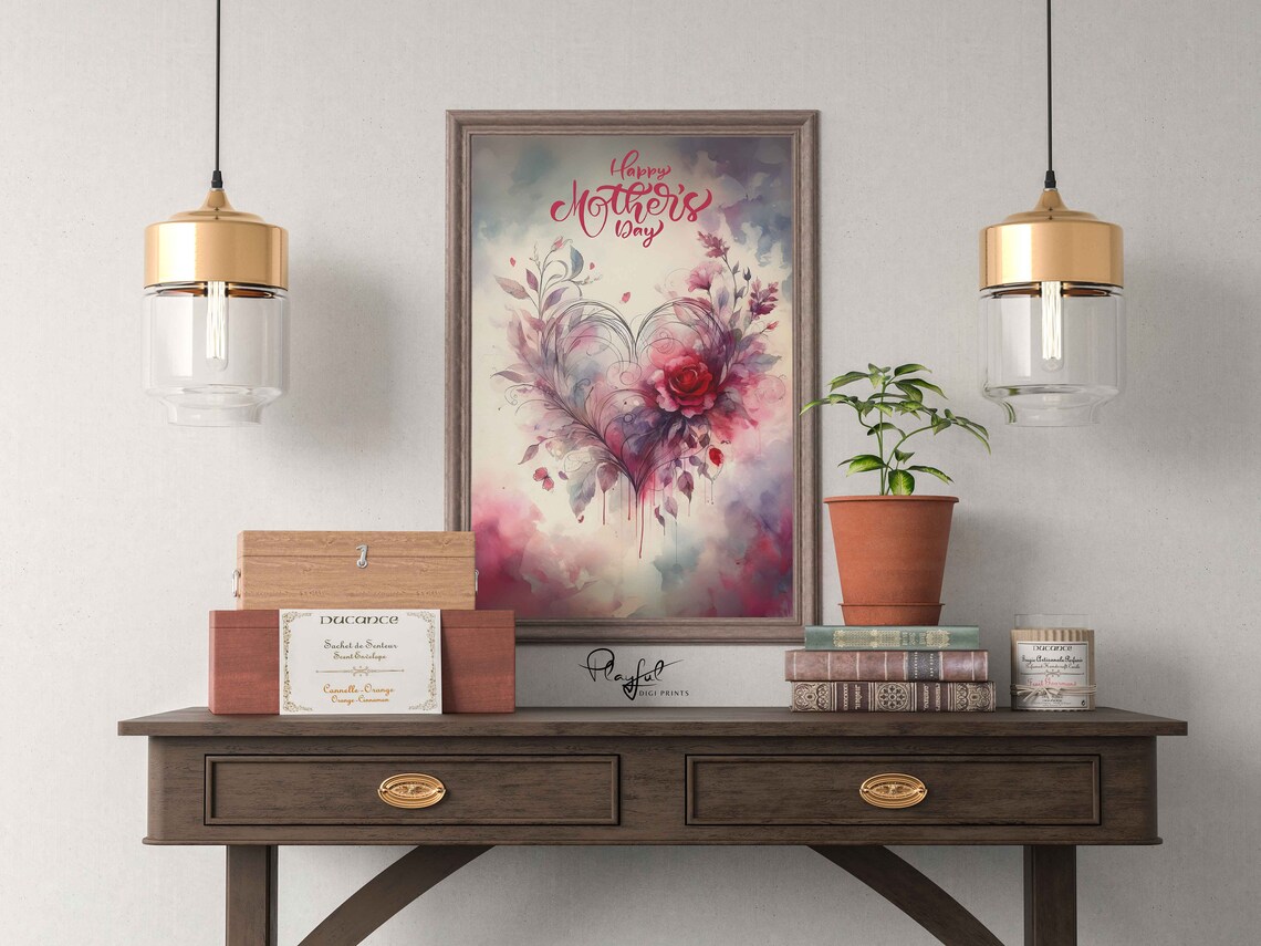 Happy Mothers Day Watercolor Heart Rose Painting Gift for Mom Poster - Image 4