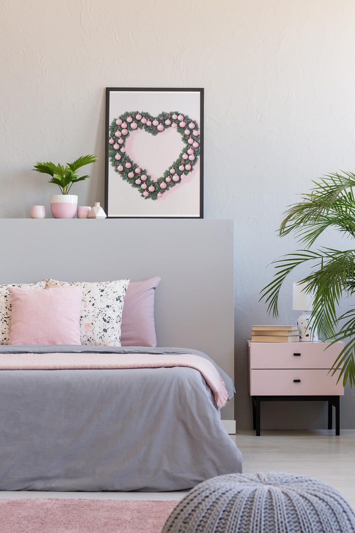 Blush Pink Bauble Heart Wreath On Soft Pink Christmas Holiday Poster - Image 3