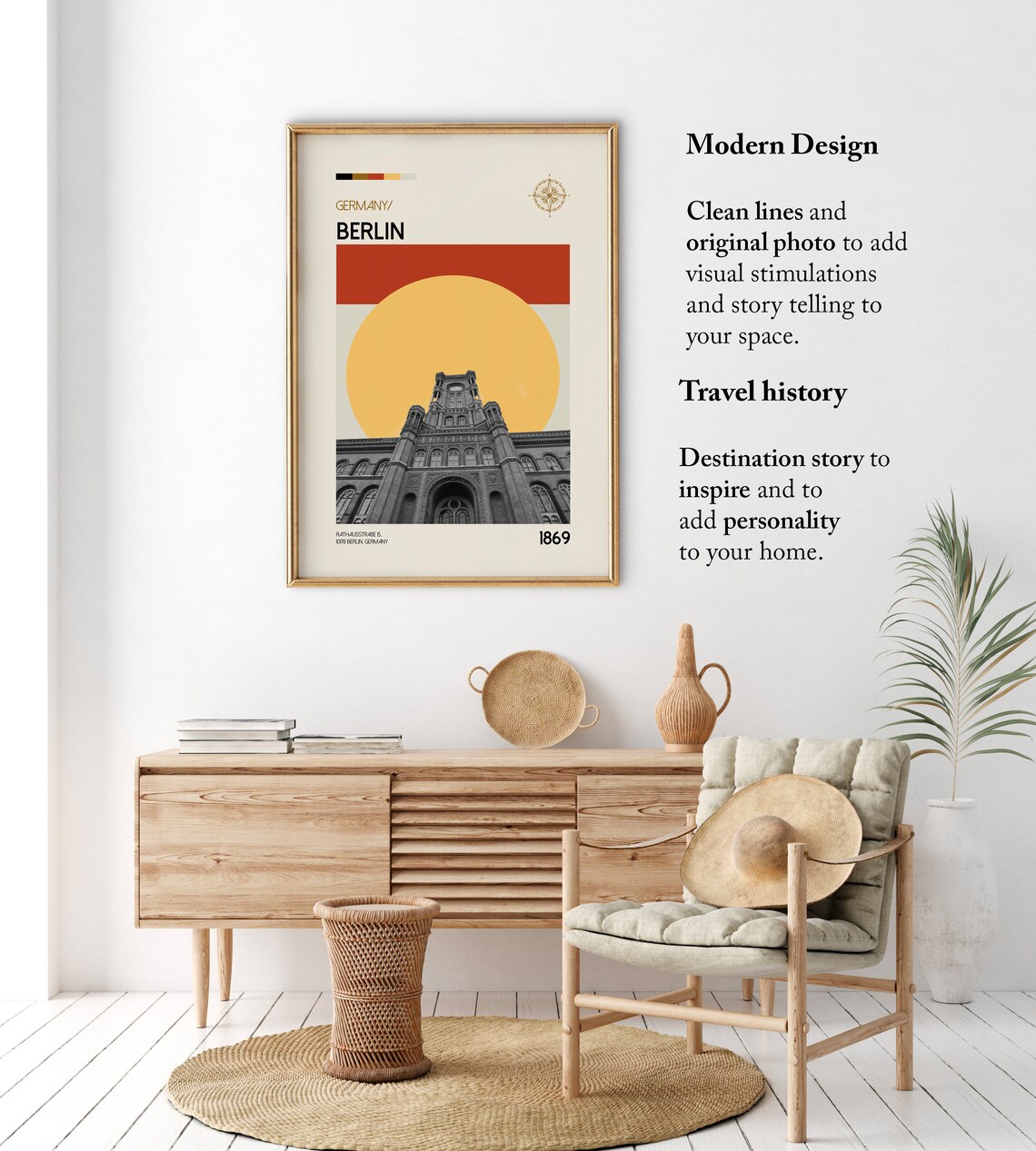 Berlin Germany Rotes Rathaus Retro Mid Century Travel Poster - Image 2